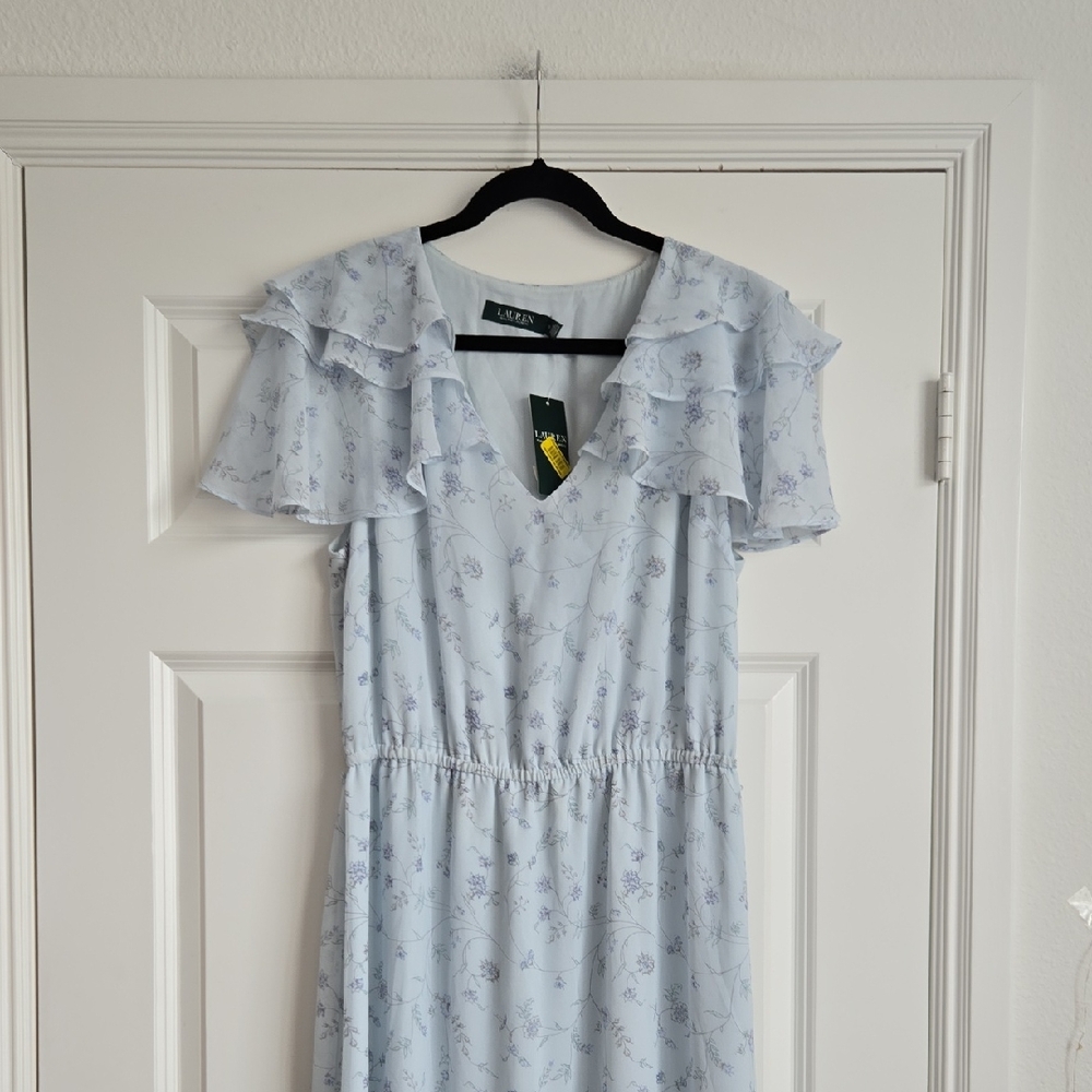 Lauren Ralph Lauren Light Blue Floral Ruffle Dress